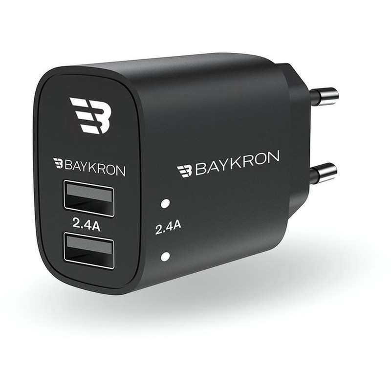 BAYKRON Φορτιστής Πρίζας Baykron Travel Adapter Dual USB 12W - Black