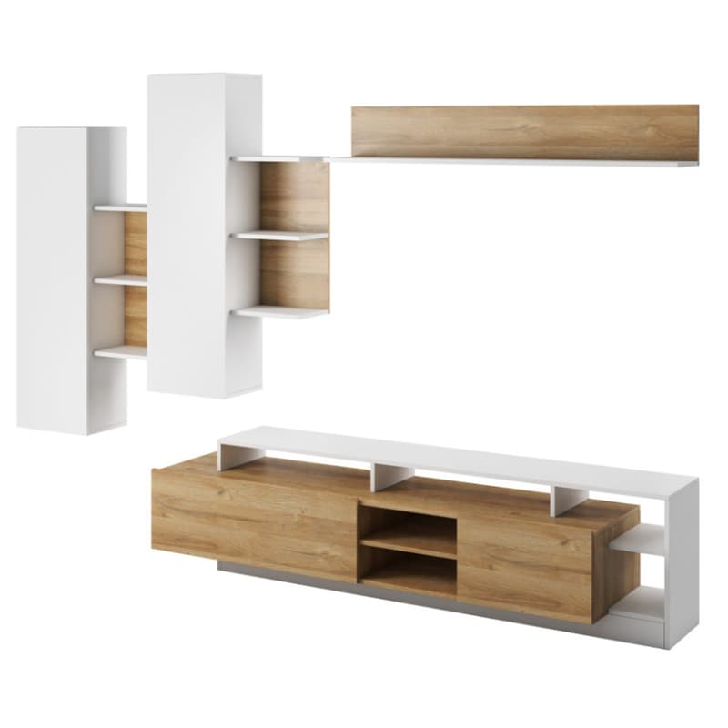 POLIHOME Σύνθετο Σαλονιού Polihome Oak από Μοριοσανίδα 260x40x171.5cm - Λευκό/Φυσικό