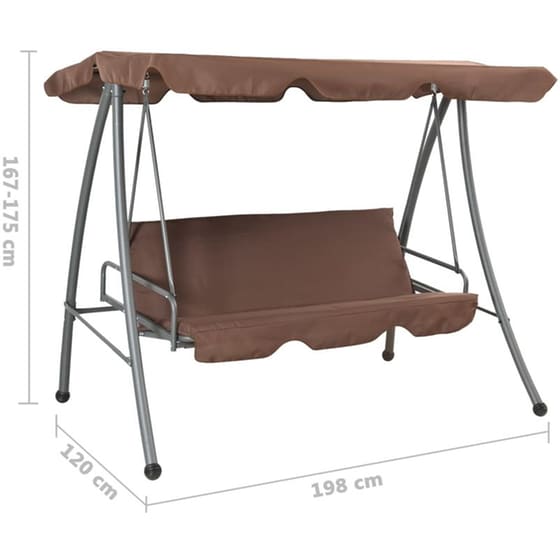 Κούνια Κήπου VidaXL με Σκίαστρο από Χάλυβα 192x118x175 cm - Καφέ image 5