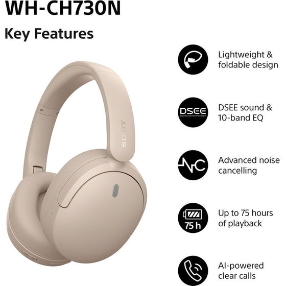 Sony WH-CH730N Ασύρματα Ακουστικά Κεφαλής Noise Cancelling - Beige image 1
