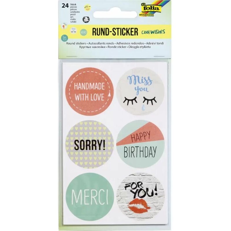 FOLIA Σετ 24 Αυτοκόλλητα Στρογγυλά, 4 Φύλλα 9x14 Εκ, Cool Wishes