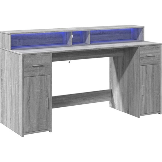 Γραφείο VidaXL με LED από Επεξεργασμένο Ξύλο 160x55x91 cm - Γκρι Sonoma image 4