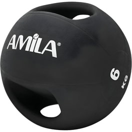 Μπάλα Medicine Amila Dual Handle Κατάλληλη για Ενδυνάμωση 6 kg 26 cm από PVC - Μαύρο