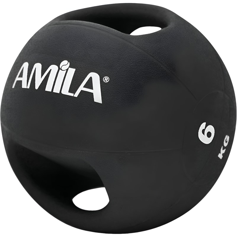Μπάλα Medicine Amila Dual Handle Κατάλληλη για Ενδυνάμωση 6 kg 26 cm από PVC - Μαύρο AMILA