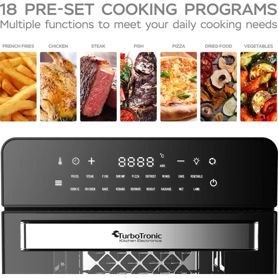 TURBOTRONIC TT-AF5 AIR FRYER OVEN με Πόρτα 1600 W 15 L Μαύρο Φριτέζα -Φουρνάκι Αέρος image 9