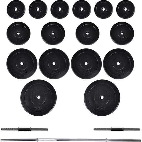 Σετ Ίσια Μπάρα Φ25mm 2kg VidaXL 90375 140 cm με 16 Δίσκους Βαρών 57.5kg, 2 Αλτήρες και 6 Κολάρα image 0