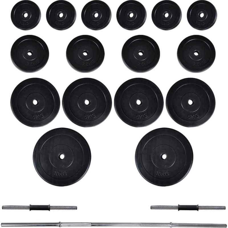 Σετ Ίσια Μπάρα Φ25mm 2kg VidaXL 90375 140 cm με 16 Δίσκους Βαρών 57.5kg, 2 Αλτήρες και 6 Κολάρα