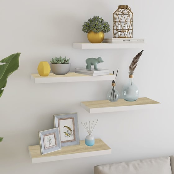Ράφια Τοίχου VidaXL από MDF 60x23.5x3.8 cm 4 Τμχ - Δρυς/ Λευκό image 2