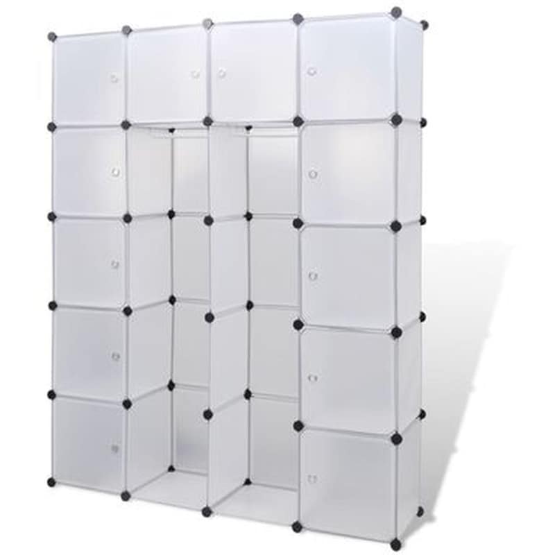 VIDAXL Τετράφυλλη Ντουλάπα Σπονδυλωτή Vidaxl με 14 Τμήματα από Πλαστικό 37x146x180.5cm - Λευκό