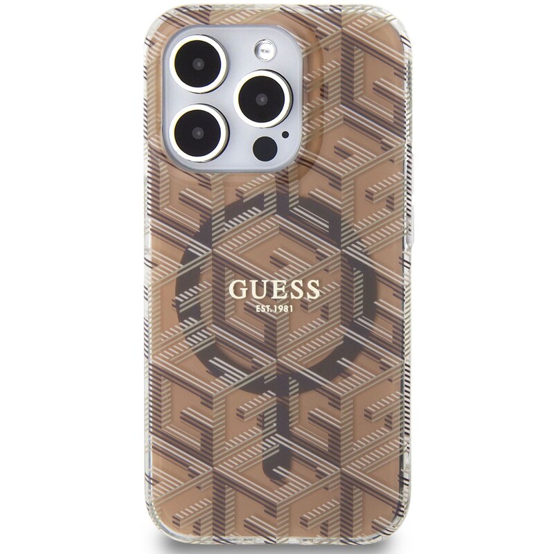 Guess “gcube Stripes Collection” Magsafe Hard Case Θήκη Προστασίας Από Σκληρό Πλαστικό – Iphone 15 Pro Max (καφέ – Guhmp15xhgcustgw)