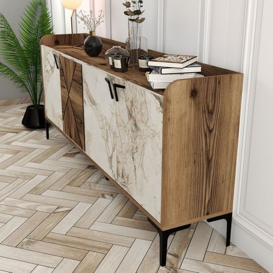 Μπουφές 24Mall Agora από Μοριοσανίδα/Μέταλλο 180x35x78 cm - Λευκός/Καρυδί image 4