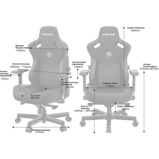 Καρέκλα Gaming Anda Seat Kaiser 3 Υφασμάτινη - Μαύρη image 4