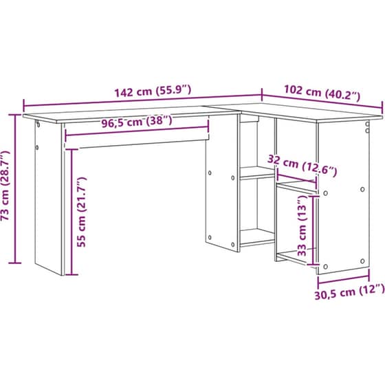 Γραφείο VidaXL από Επεξεργασμένο Ξύλο 142x102x73 cm - Λευκό image 7