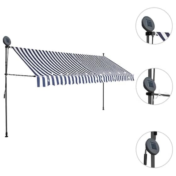 Τέντα Vidaxl Συρόμενη Χειροκίνητη με LED 400cm - Λευκό/Μπλε image 3