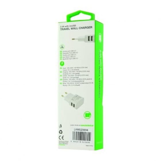 Φορτιστής Πρίζας Lamtech 2x Usb 2.4A - White image 1