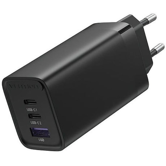 Φορτιστής Πρίζας Vention FEDB0-EU Gan USB-C/USB-A 65 W - Μαύρο image 0
