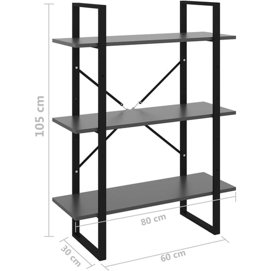 Βιβλιοθήκη VidaXL από Μοριοσανίδα 80x30x105cm - Γκρι/Μαύρο image 4