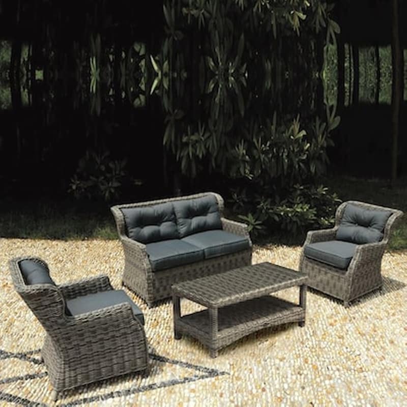 WOODWELL Σετ Καθιστικό 4 Τεμαχίων Αλουμινίου Wicker Grey Brown Μαξιλάρι Ανθρακί C9304