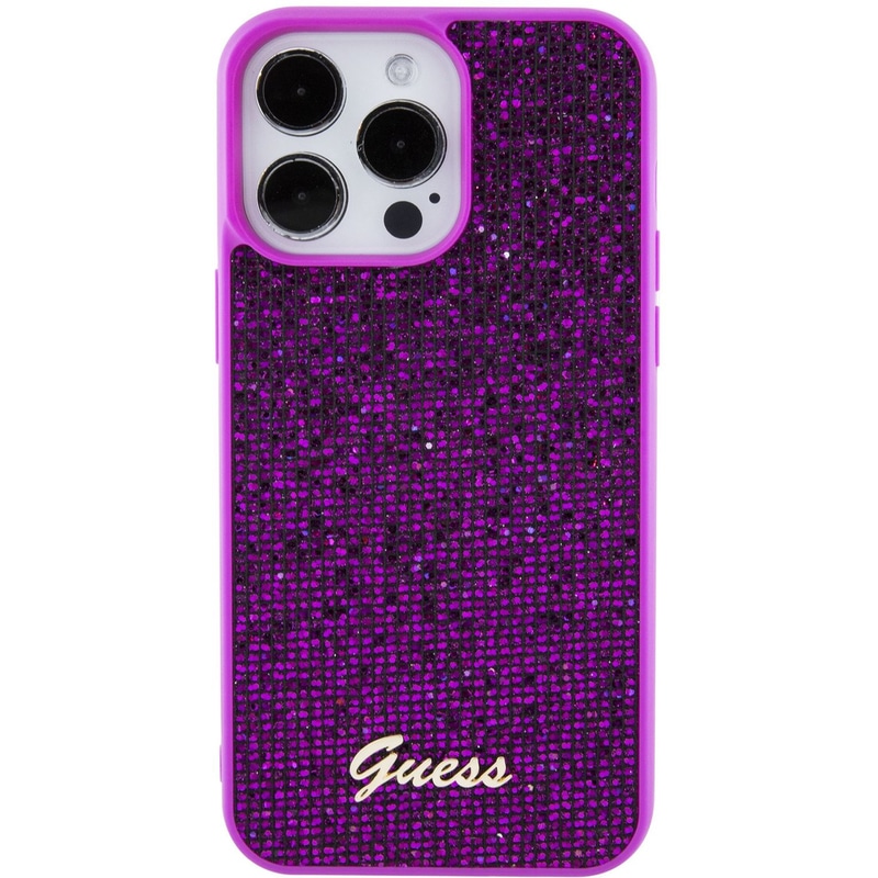 GUESS Θήκη Apple iPhone 15 Pro Max - Guess Disco Script Metal Logo Collection - Φουξία