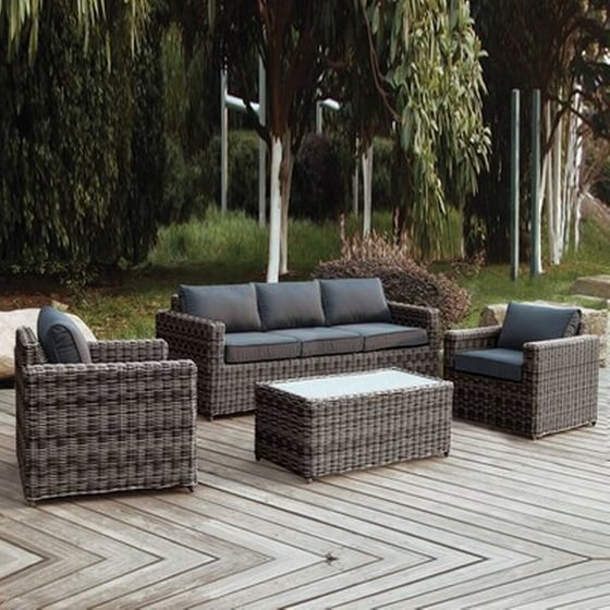 Σετ Καθιστικού Εξωτερικού Χώρου 24Mall C9889 Wicker Grey Brown Μαξιλάρι Ανθρακί - 4 Τμχ image 0