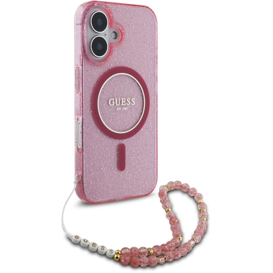 Θήκη Apple iPhone 16 Guess glitter Pearl Strap - Ροζ image 1