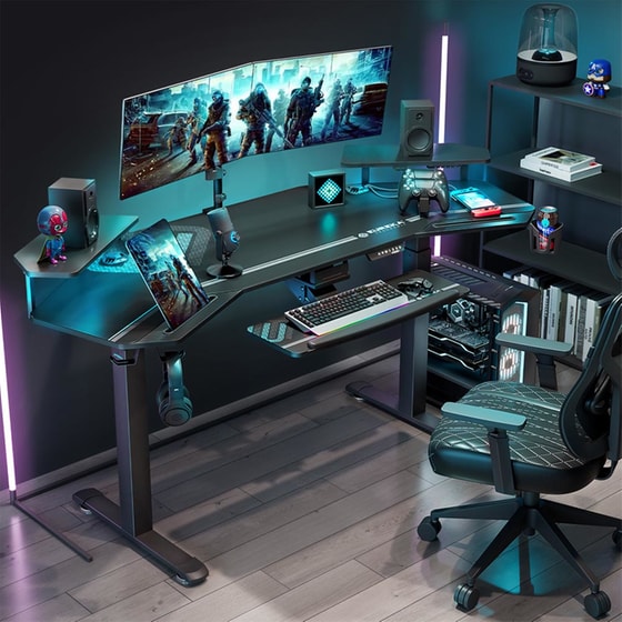 Γραφείο Gaming Eureka Ergonomic ERK-ES71-B BLK από Μοριοσανίδα 182x76 cm - Μαύρο image 7