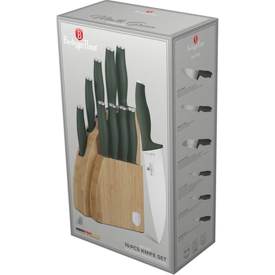 Σετ Μαχαίρια Berlinger Haus Matt Green από Ανοξείδωτο Ατσάλι με Βάση από Μπαμπού 10 Τμχ image 3