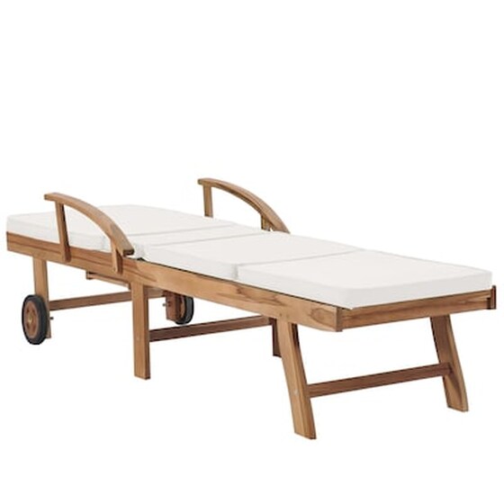 Ξαπλώστρα VidaXL με Μαξιλάρι από Μασίφ Ξύλο Teak 195x59.5 cm - Κρεμ image 5