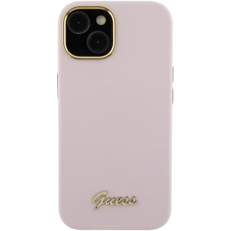 Guess “vintage Script Gold Logo Collection” Σκληρή Θήκη Προστασίας Από Σιλικόνη – Apple Iphone 15 (ροζ – Guhcp15ssmbslp)