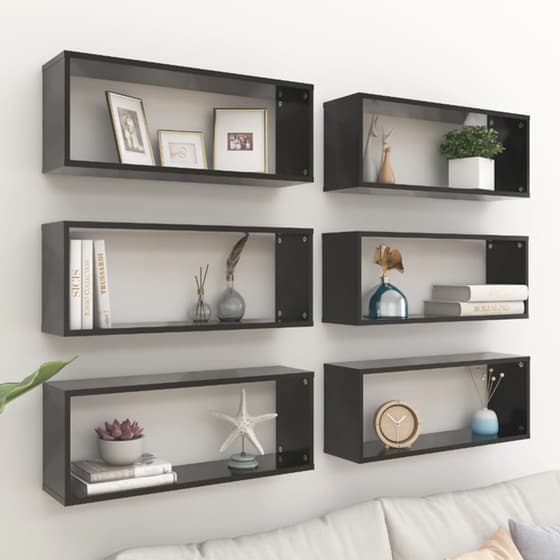 Ράφια Τοίχου VidaXL από Μοριοσανίδα 60x15x23 cm 6 Τμχ  - Μαύρο image 1