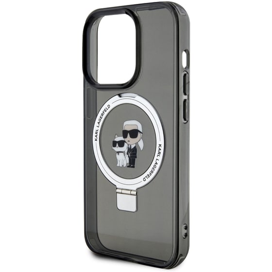 Θήκη Karl Lagerfeld iPhone 14 Pro - Karl Lagerfeld Magsafe Ringstand Case Karl & Choupette’s Head - Black image 5