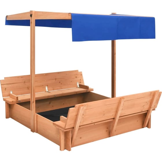 VidaXL Αμμοδόχος με Οροφή & Προστασία UV50 112x112x112cm Ξύλινη - Καφέ/ Μπλε image 2