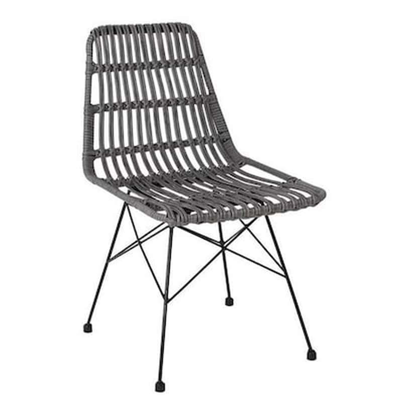 Πολυθρονα Wicker Γκρι Με Μεταλλικο Σκελετο Μαυρο Πλάτος:48cm X Βάθος:59cm X Ύψος:80cm WOODWELL