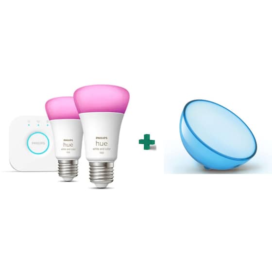 Σετ Philips Hue Brigde, Έξυπνη Λάμπα Hue E27 & Έξυπνo Φορητό Φωτιστικό Philips HUE Go - RGBW image 0