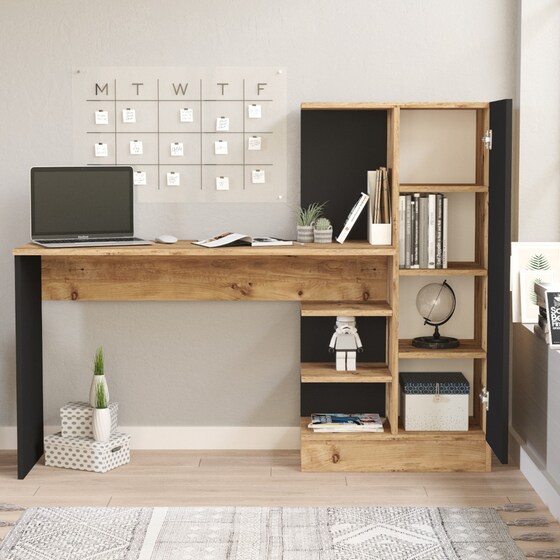 Γραφείο 24Mall Libro από Μοριοσανίδα 152.3 x 40 x 120 cm - Μπεζ/Ανθρακί image 1