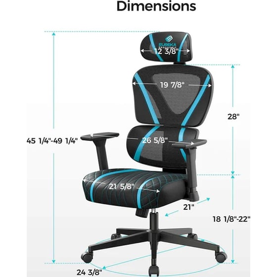 Καρέκλα Gaming Εργονομική Eureka Ergonomic ERK-GC06-BU-V1 Υφασμάτινη - Μαύρη/ Γαλάζια image 7