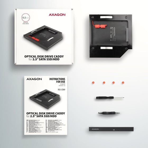 AXAGON RSS-CD09 Caddy 9.5mm για 2.5" SSD/HDD σε DVD Slot με LED Αλουμινίου image 6