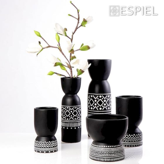 Διακοσμητικό Βάζο Espiel Cer2309 Κεραμικό Φ20.5x20 cm - Μαύρο/Λευκό image 1