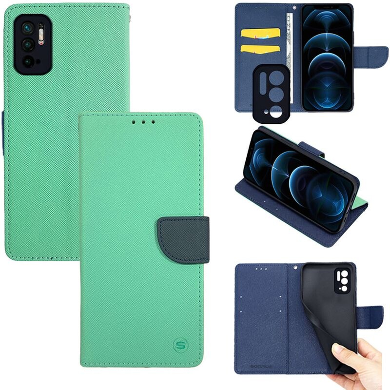 Θήκη Xiaomi Poco M3 Pro 5G/Redmi Note 10 5G - Sonique Trend Book - Βεραμάν / Σκούρο Μπλε