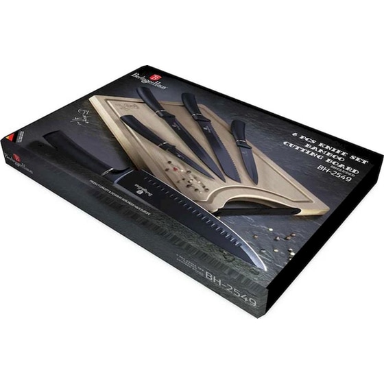 Σετ Μαχαίρια Berlinger Haus Matte Black από Ανοξείδωτο Ατσάλι με Επιφάνεια Κοπής από Μπαμπού 5 Τμχ image 2