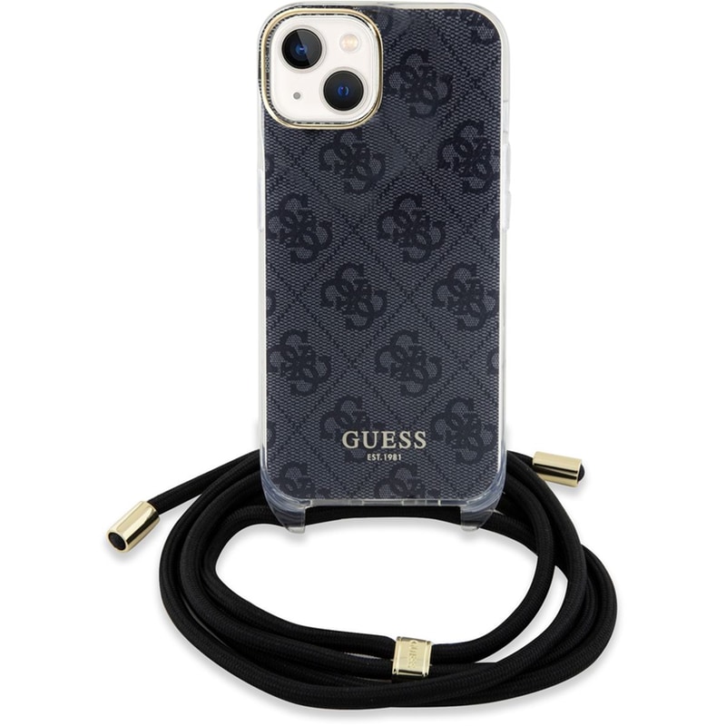 Guess Quot;4g Logo Collection Quot; Crossbody Hard Case Script Metal Logo Θήκη Προστασίας Από Σιλικόνη Με Λουράκι – Iphone 15 (μαύρο – Guhcp15shc4sek)