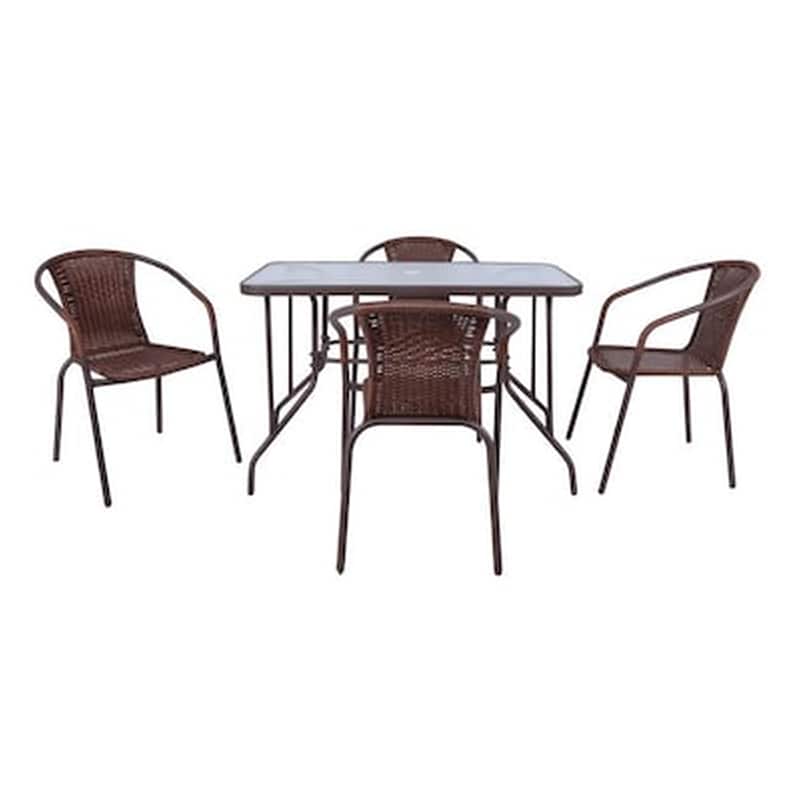 WOODWELL Σετ Καθιστικού 5 Τεμαχίων Μεταλλικό Καφέ Brown Wicker C11492