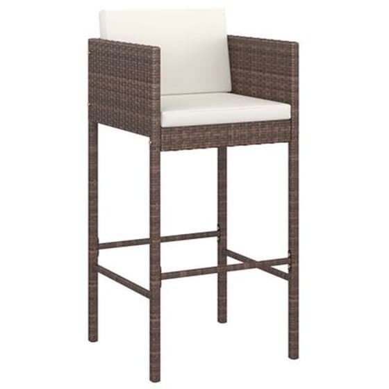 Σκαμπό Κήπου VidaXL με Μαξιλάρια από Ρατάν 50x48x100 cm 4 Τμχ - Καφέ/Κρεμ image 2