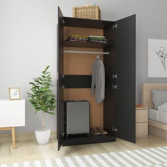 Δίφυλλη Ντουλάπα Vidaxl Από Μοριοσανίδα 90x52x200cm - Μαύρο image 2