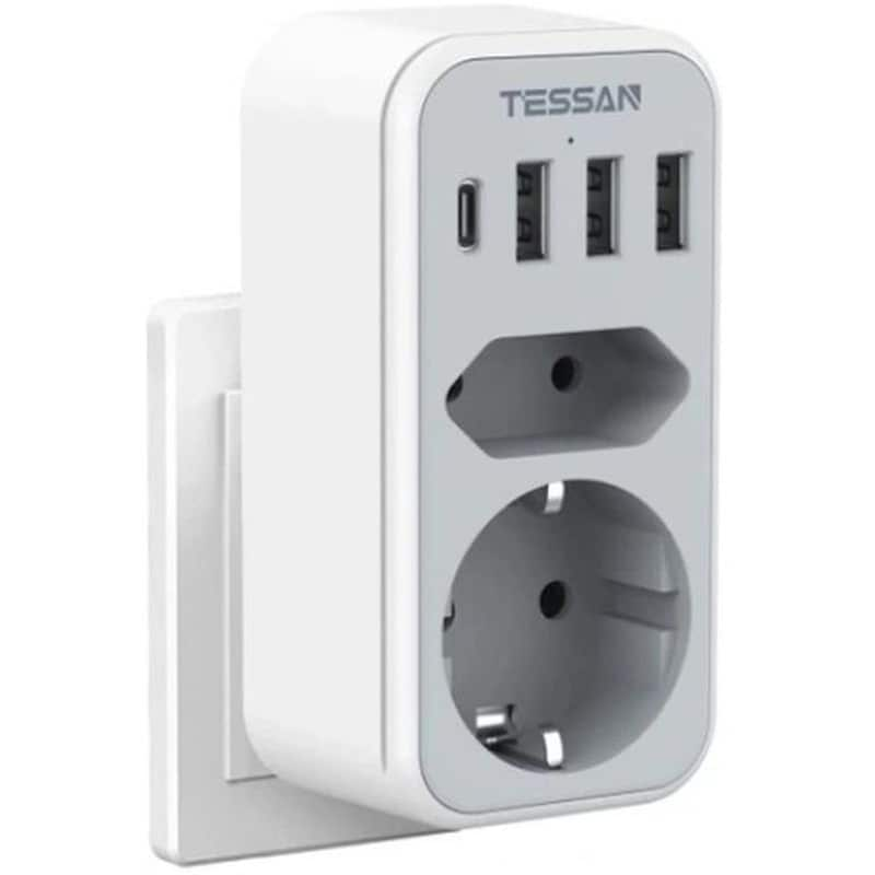 TESSAN Πρίζα ρεύματος τοίχου TESSAN TS-328-DE-C με θύρες AC, USB-A, USB-C