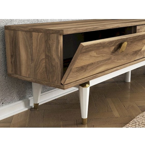 Έπιπλο Τηλεόρασης  Vince από Μοριοσανίδα 180x29.5x43.1cm - Λευκό/Καρυδί image 2