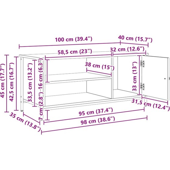 Έπιπλο Τηλεόρασης VidaXL 100 x 40 x 45 cm - Μαύρη Οξιά image 12