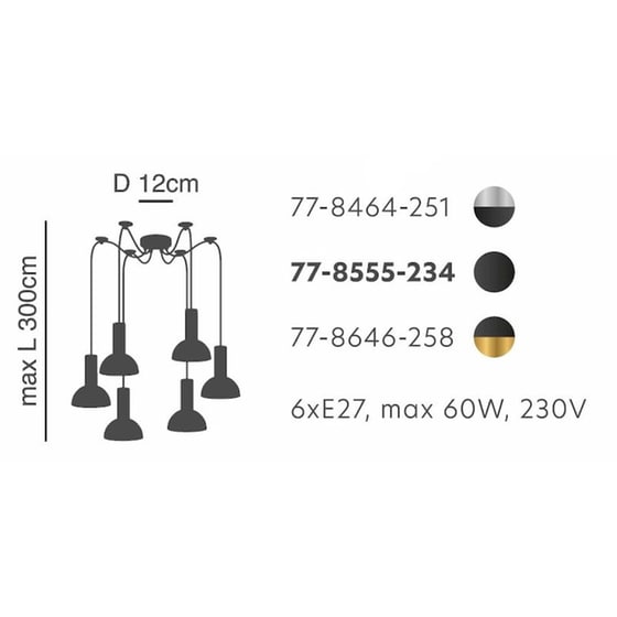 Φωτιστικό Οροφής Πολύφωτο Homelighting 77-8555 Μεταλλικό - Μαύρο image 1