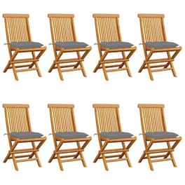 Vidaxl Καρέκλες Κήπου 8 Τεμ. Μασίφ Ξύλο Teak Με Γκρι Μαξιλάρια