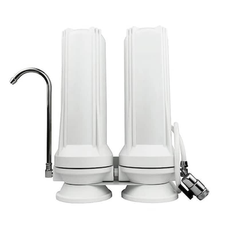 QWATERFILTERS Φίλτρο Άνω Πάγκου Διπλό Με Ανοξείδωτους Συνδέσμους